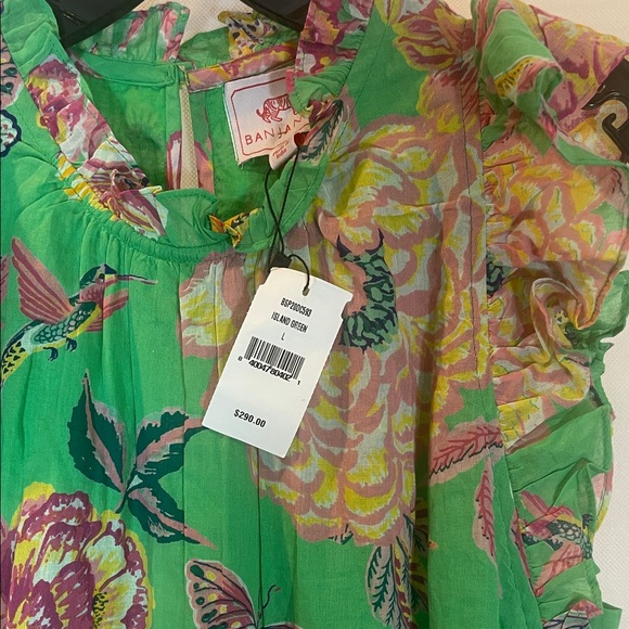 BANKANAN . NY . JAIPUR , Size LARGE , Green Floral Island Maxi Dress - Picture 7 of 17